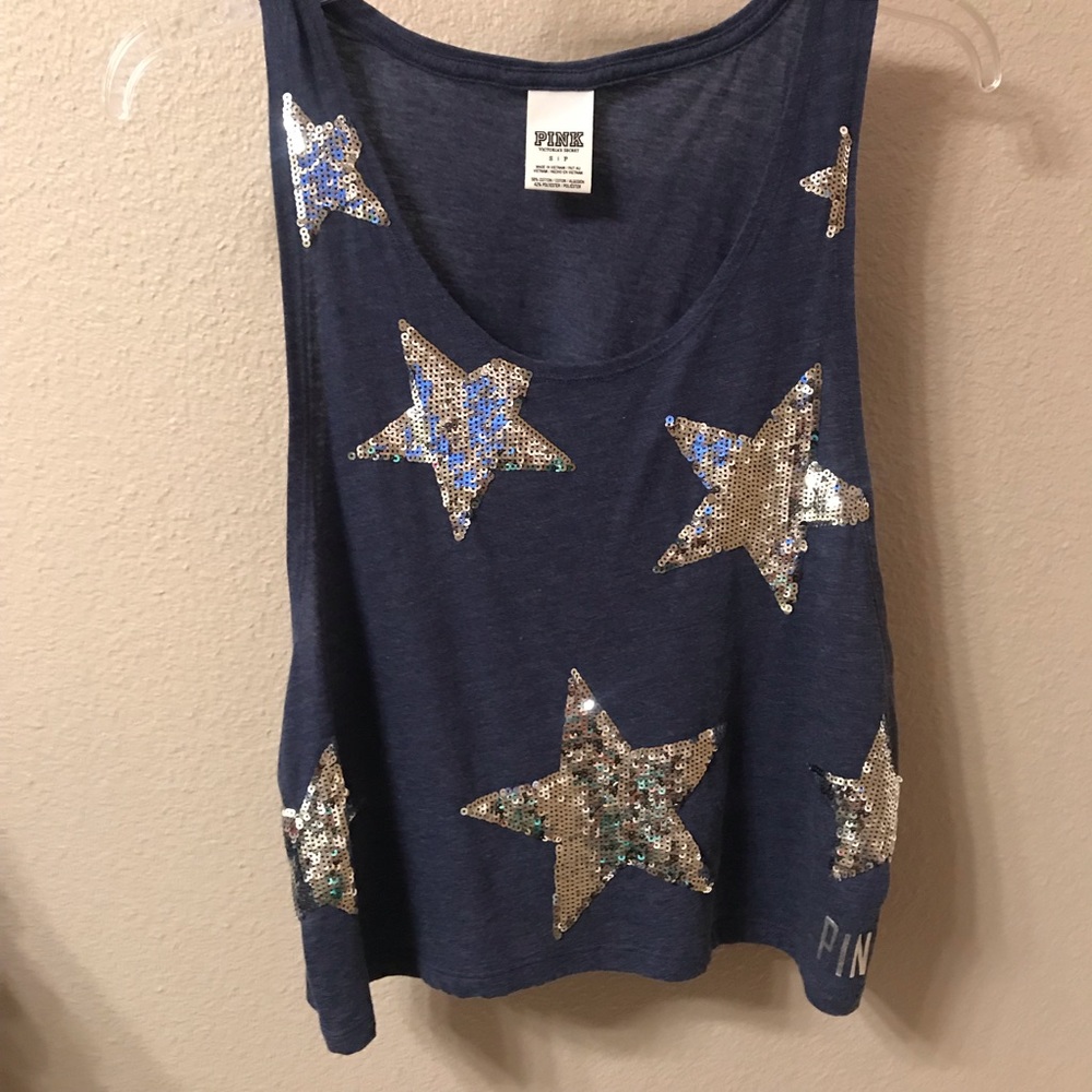 PINK Sequined Crop Tank w Stars